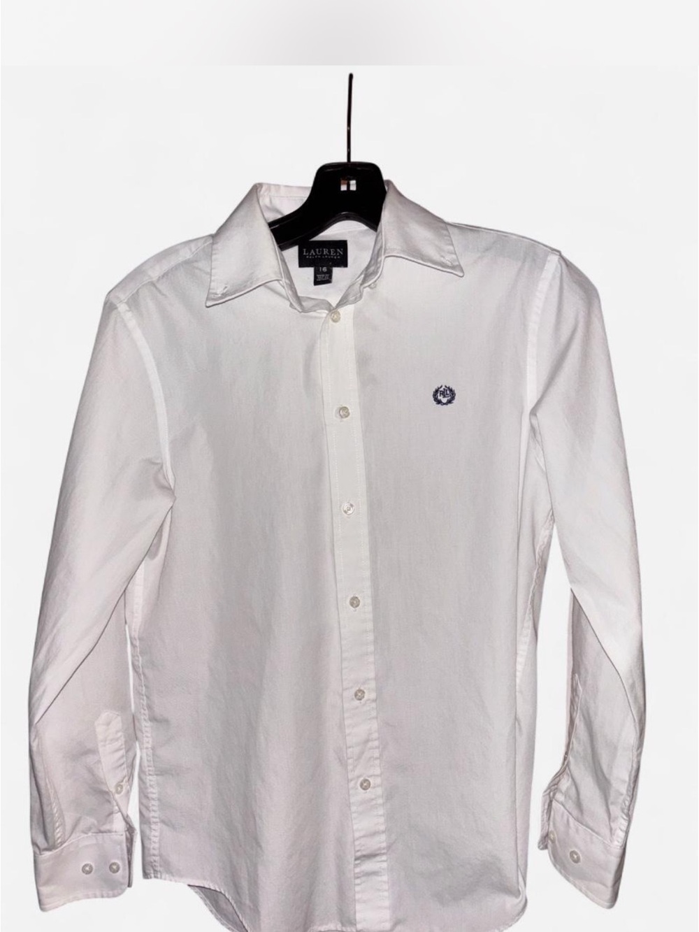 Ralph Lauren White Button-Down Shirt with Navy Logo